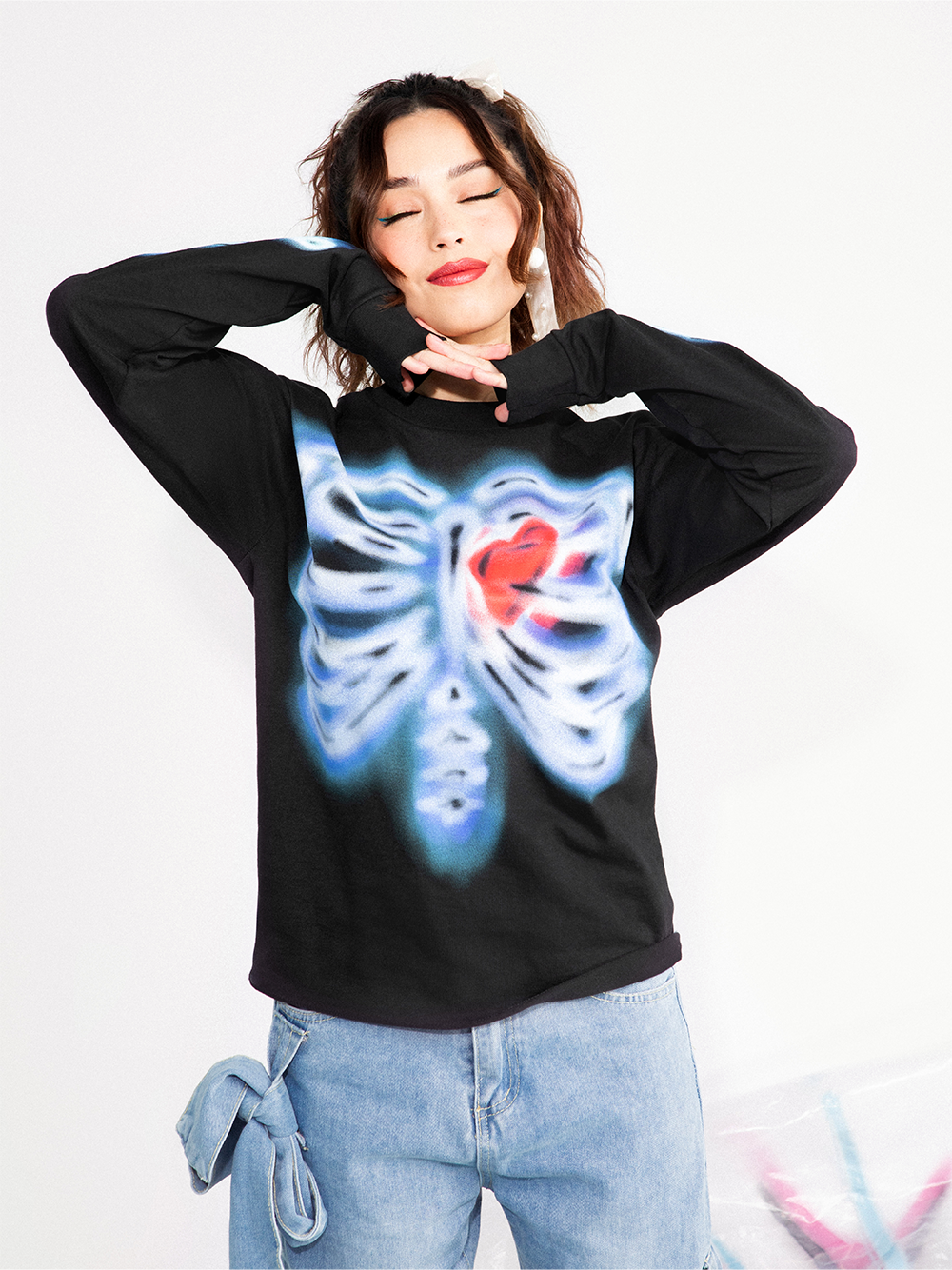 Black Skeleton Heart Long Sleeve